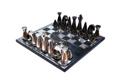 Art Beauty Chess Set Silver & Black Coated Solid Aluminum 4″ King with 14″ Chess board