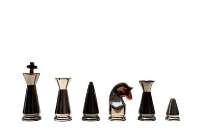 Art Beauty Chess Set Silver & Black Coated Solid Aluminum 4″ King with 14″ Chess board