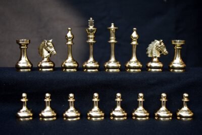 Bridle Knight Solid Brass Chess Pieces Brass & Black Coated 3.75″ King