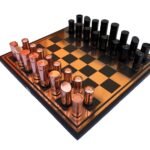 Classical Art Series chess set Rose-gold & Black Coated Alluminum 13″ x 13″ with 2.5″ Chess Pieces