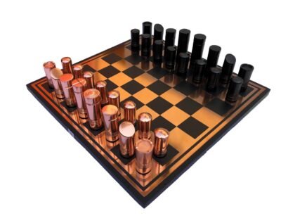 Classical Art Series chess set Rose-gold & Black Coated Alluminum 13″ x 13″ with 2.5″ Chess Pieces