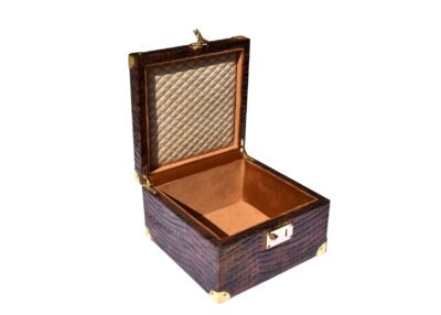 Crocodile brown leatherette chess pieces storage box for 3.75″ King to 4.5″ King