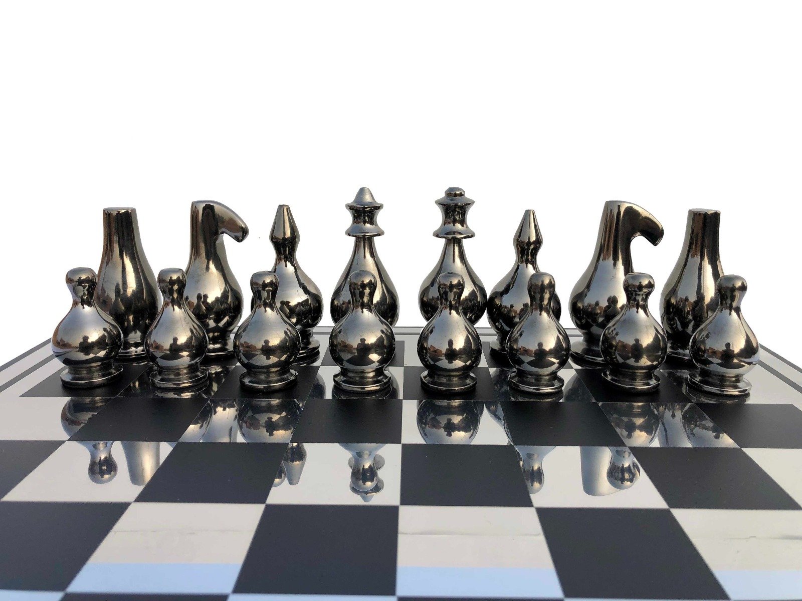 Eglon Series Chess Set Alluminum & Black Coated Aluminum 3.5″ king with ...
