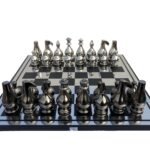 Eglon Series Chess Set Alluminum & Black Coated Aluminum 3.5″ king with 16″ Chess board