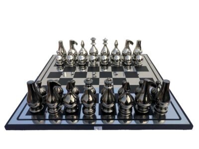 Eglon Series Chess Set Alluminum & Black Coated Aluminum 3.5″ king with 16″ Chess board