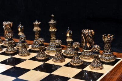 Limited Edition Designer Parker Series Chess Pieces Boxwood Burnt High Glossy 4″ King