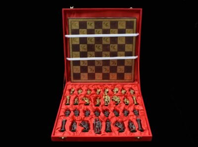 Roman Art Series Chess Set Solid Natural Brass & Copper Color Brass 3.25″ King with Chess Board & chess storage