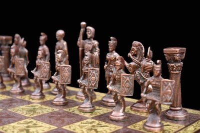 Roman Art Series Chess Set Solid Natural Brass & Copper Color Brass 3.25″ King with Chess Board & chess storage