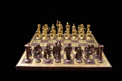 Roman Art Series Chess Set Solid Natural Brass & Copper Color Brass 3.25″ King with Chess Board & chess storage