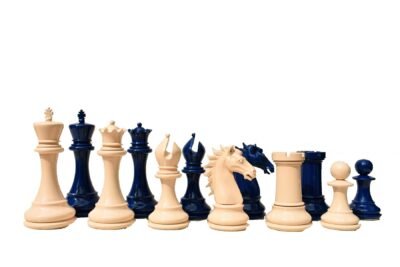 The Emperor Series Chess Pieces Pearl White & Royal Blue Lacquered 4.4″ King