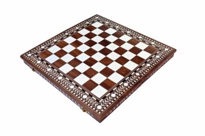 Square Size : 1.5” Inches/ 3.75 CM Chess Board : 16” Inches/ 40 CM Material Wood : Sheesham Wood. Inlay : Acrylic . Please note our all products are hand crafted and there are few chances of variation for 5 % plus or minus.