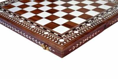 Square Size : 1.5” Inches/ 3.75 CM Chess Board : 16” Inches/ 40 CM Material Wood : Sheesham Wood. Inlay : Acrylic . Please note our all products are hand crafted and there are few chances of variation for 5 % plus or minus.