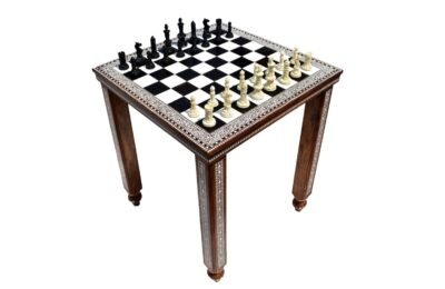 The Indian Maharajah Heritage Series Chess set Natural Bone & Black stained bone 3.9″ King with Maharaja Series chess board