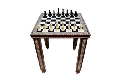 The Indian Maharajah Heritage Series Chess set Natural Bone & Black stained bone 3.9″ King with Maharaja Series chess board