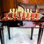 The Victoria Series Luxury Chess Table & Master Series Chess Pieces American Maple & Golden Grain Rosewood 2.5″ Square