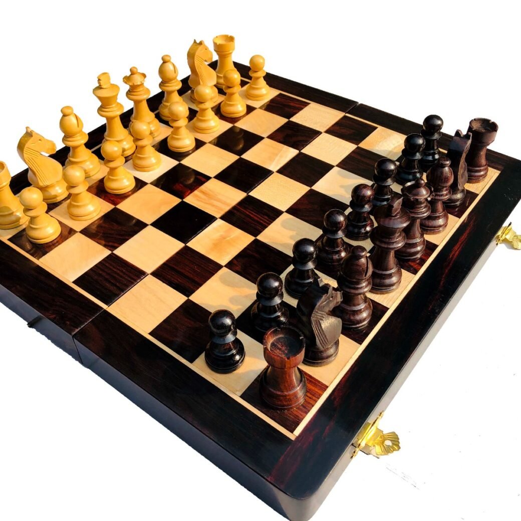 Travel Magnetic Chess set Maple & Rosewood12″ Folding